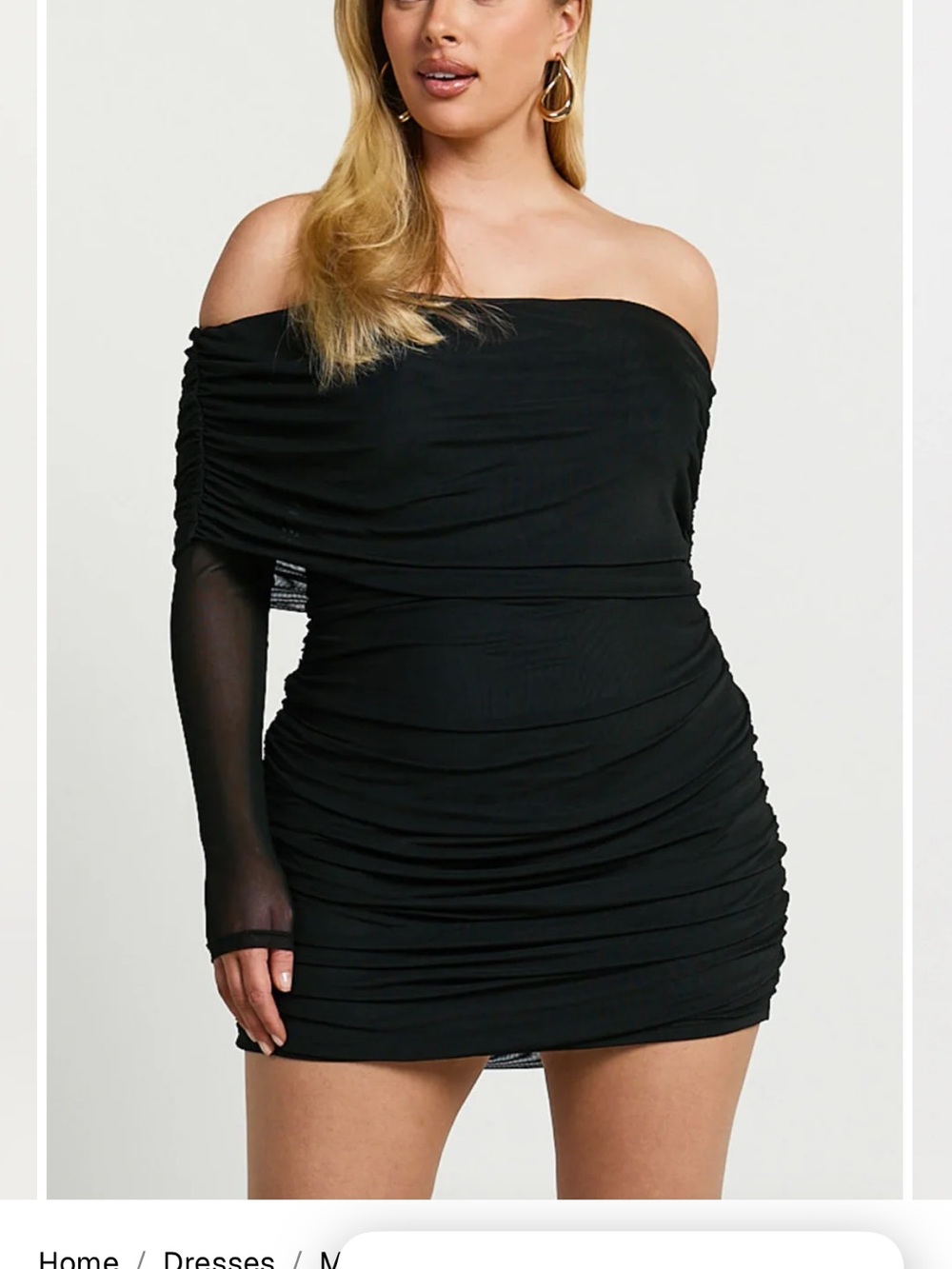 NWT Showpo Black Off-Shoulder Ruched Mini Dress